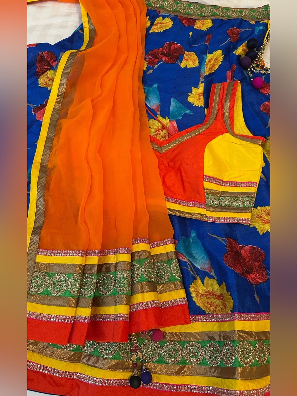 Vibrant Blue Floral Indian Lehenga Set